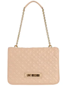 Bolso bandolera de color crema con logo dorado