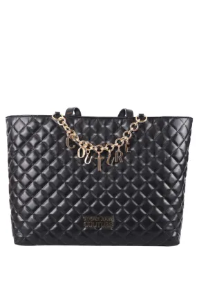 Bolso shopper negro acolchado con charms en cadena
