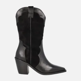 Botas negras cowboy en combinado de piel y ante Antia